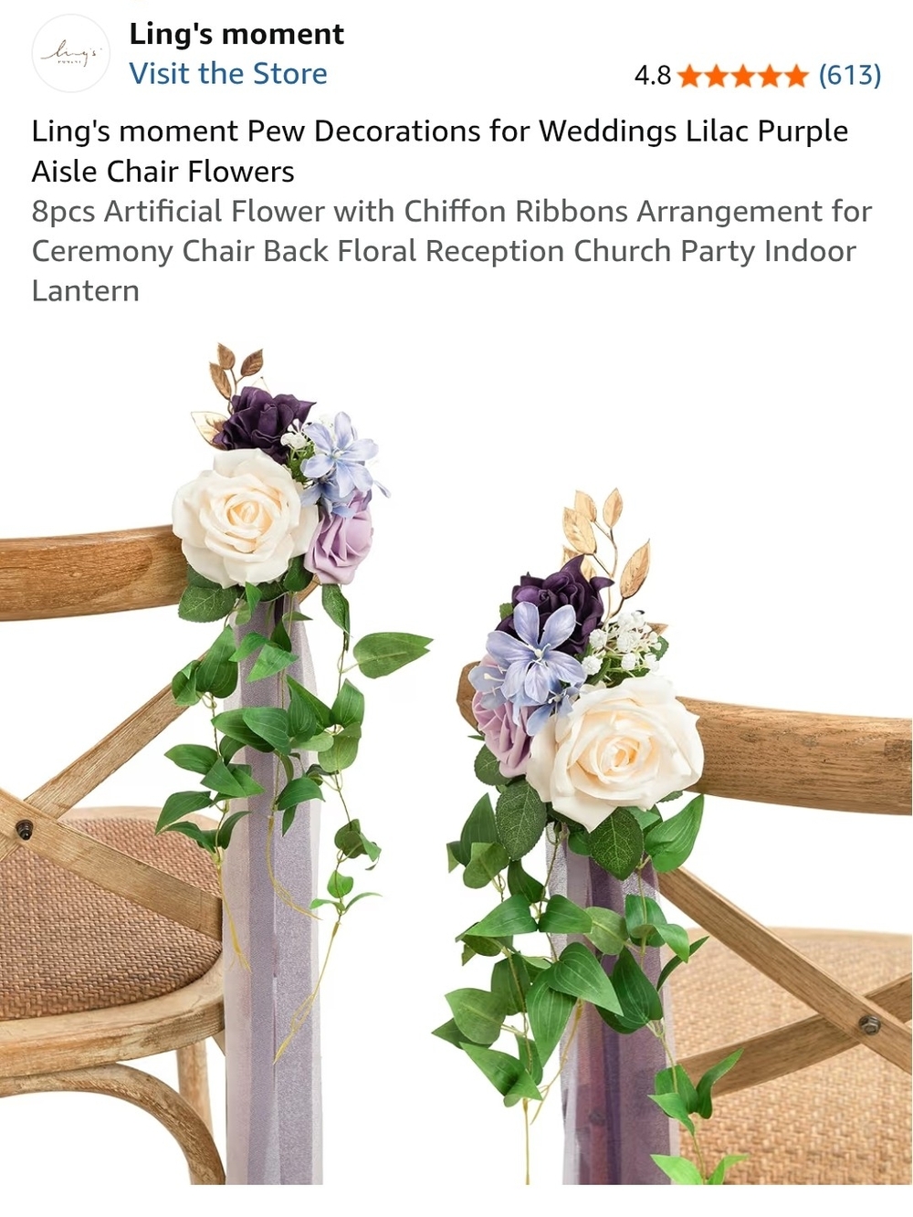 8 Ling's Moment Lilac Purple & Cream Chair Flower Decorations for Weddings